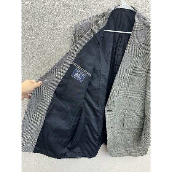 Burberry Saks Fifth Avenue Blazer Black White Plaid Houndstooth Pure Silk VTG - Picture 4 of 13